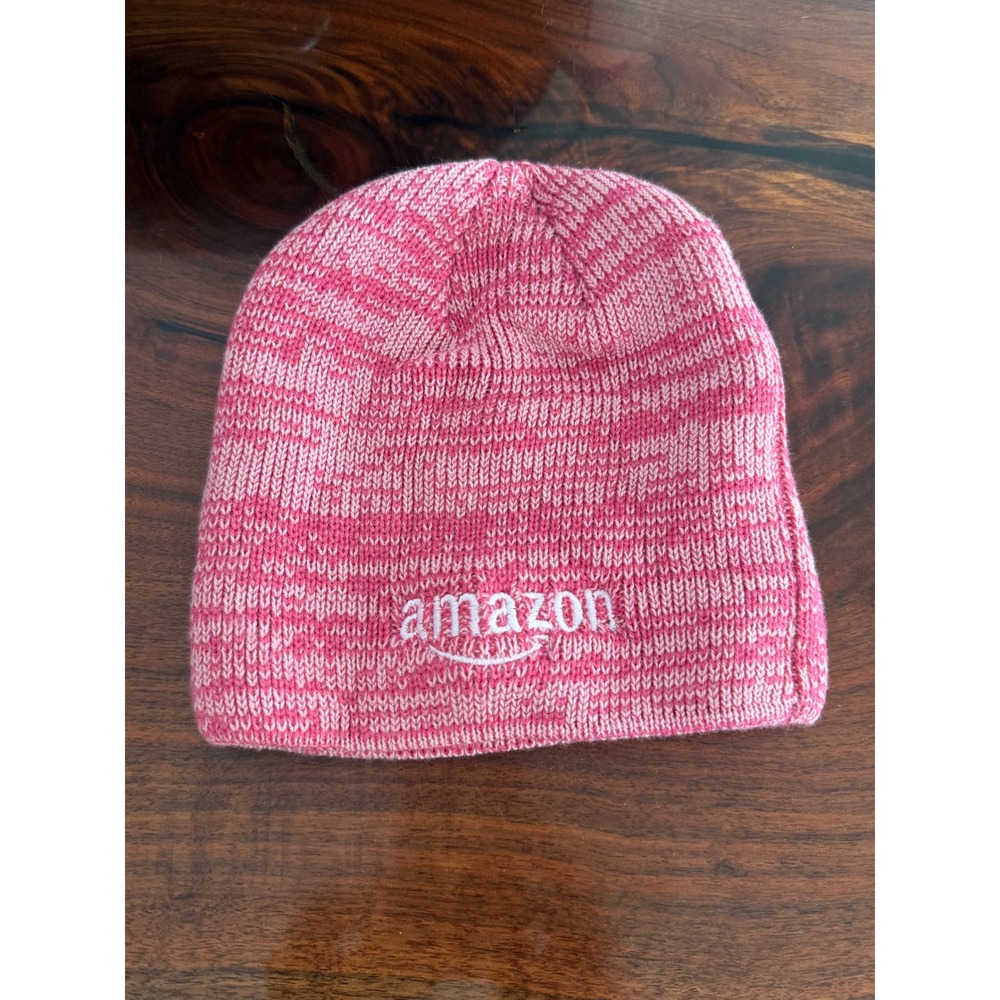 Amazon‎ Breast Cancer Awareness Beanie Hat Pink White Marled Knit Winter Warm